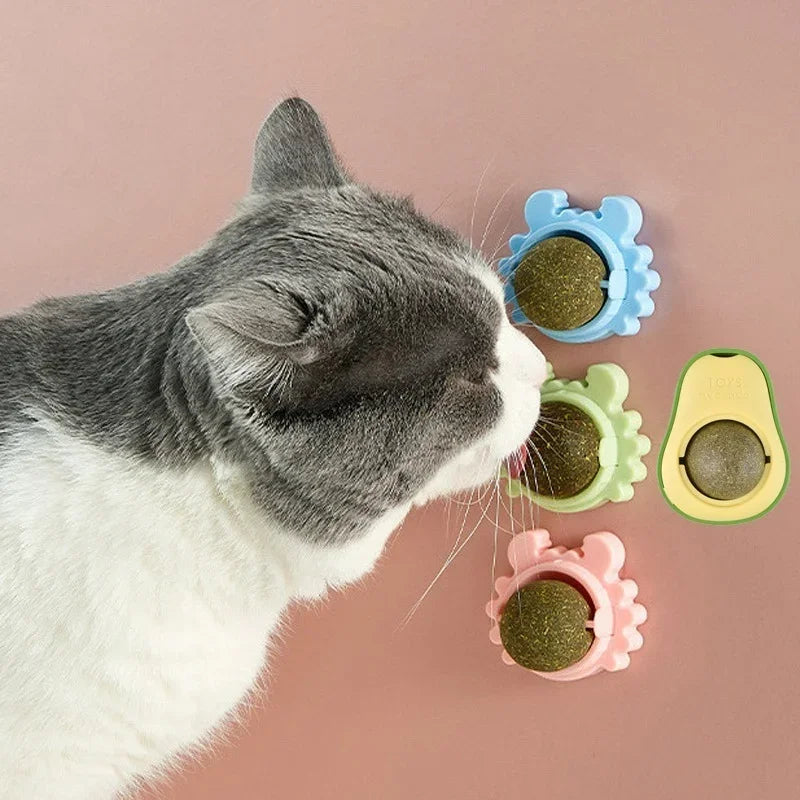 1/2/3/4 Pcs Avocado Catnip Wall Ball Cat Edible Catnip Toys Licking Balls Healthy Snack Rotatable Treats Toys Kitten Playing Toy